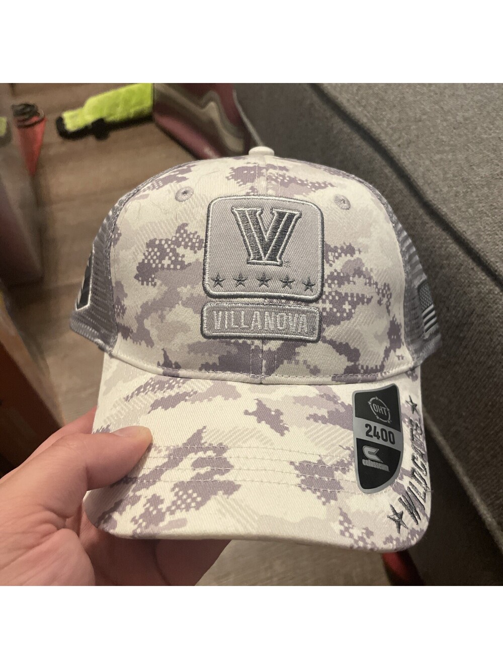 Villanova Wildcats OHT American Hero Snapback Trucker Hat White Camo & Gray NEW